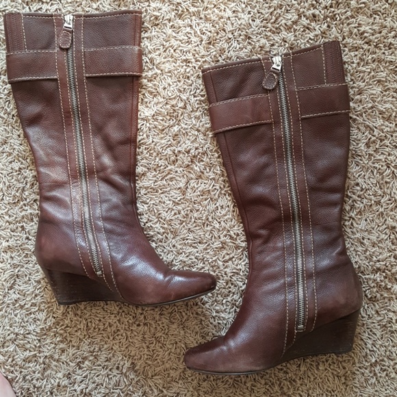 Brown Wedge Leather Boots - Picture 4 of 7